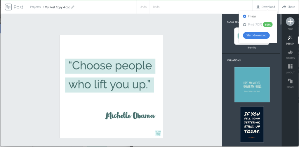 There is now the option to download your Spark Post as a PDF too. This new option especially makes Post an excellent tool for creating classroom posters, flyers, and any time of paper or digital communication with families.